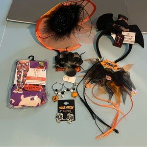 NWT Halloween Accessories Bundle Hair Stockings Tights Earrings Headband Costume